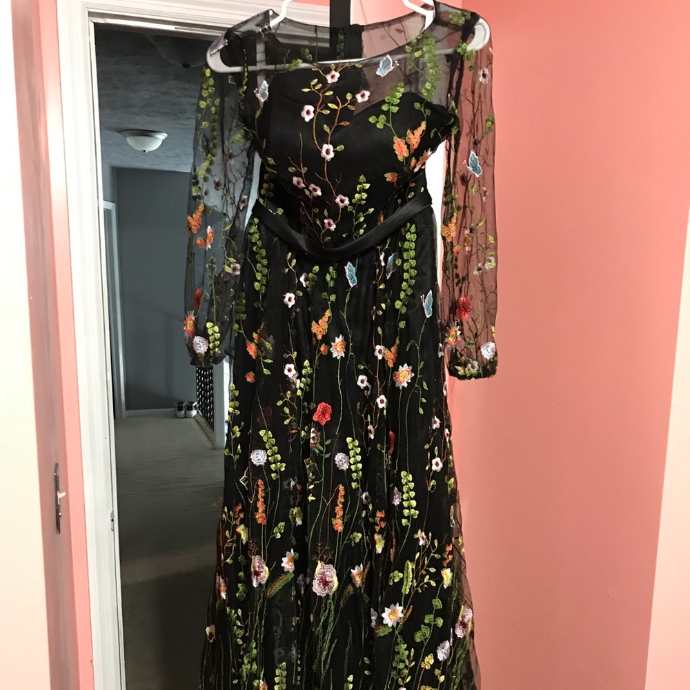 Floral Mesh Prom Dress